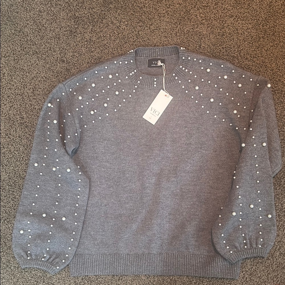 Vici Gray Knit with Pearl Details